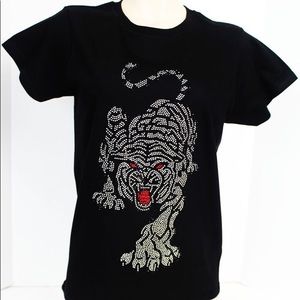 Rhinestone Tigers Short Sleeve Top